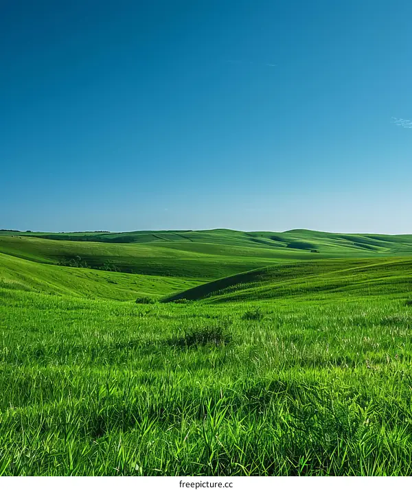 Green rolling hills under blue sky