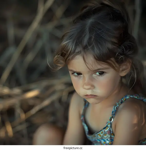 Little girl with sad expression on her face