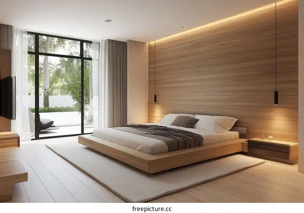 Modern Minimalist Bedroom Design with Wooden Walls