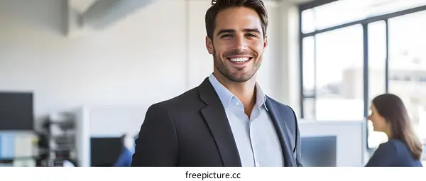 Smiling Businessman In Office With Window View