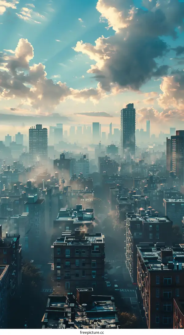 Cityscape of modern skyscrapers with blue sky and clouds