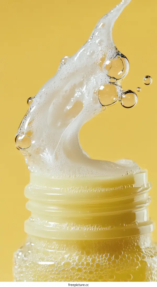 Close-up of Foaming Liquid in a Bottle