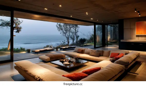 Modern Coastal Living Room with Ocean View
