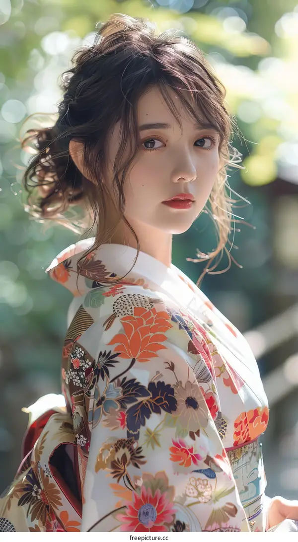 Beautiful Asian Woman in Traditional Japanese Kimono