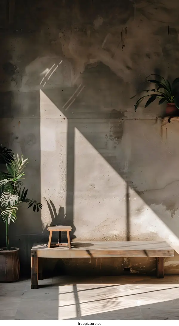 Wooden Bench and Stool With Light Streaming Through Window