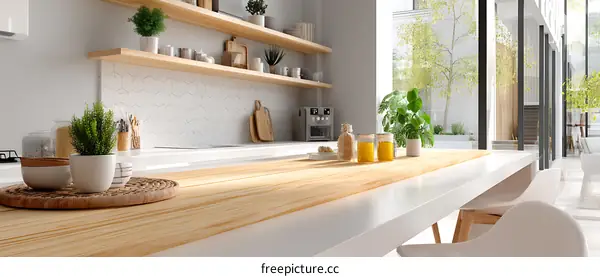 Modern Kitchen Interior Design with Wooden Countertop