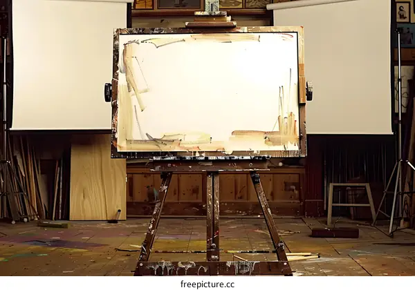 Blank Canvas on Easel in Art Studio