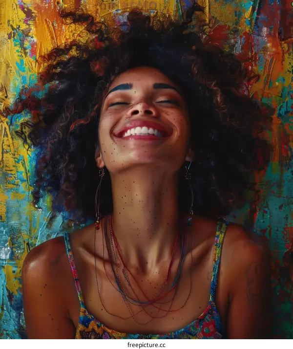 Happy Woman Portrait in Abstract Style