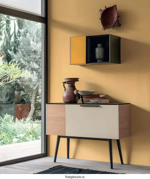 Modern Cabinet with Glass and Wooden Doors