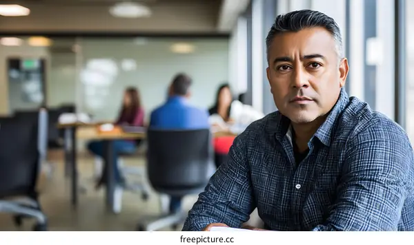 Serious Businessman Looking at Camera in Office