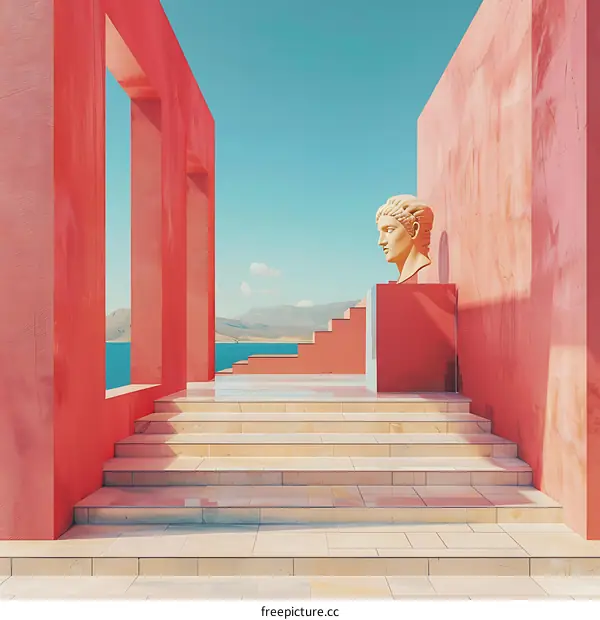 Minimalist Architecture with a Bust of a Woman