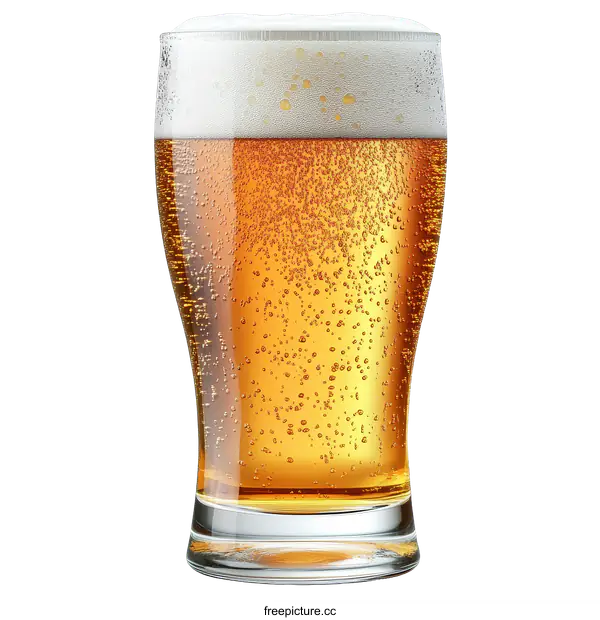 [Transparent Background PNG]Close up of a glass of beer with bubbles
