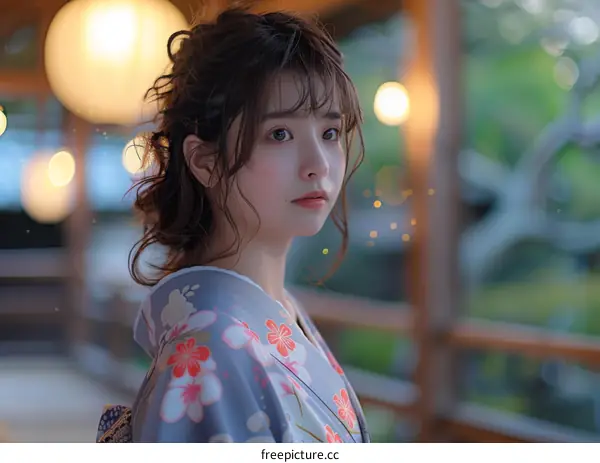 Asian Woman in Traditional Japanese Kimono