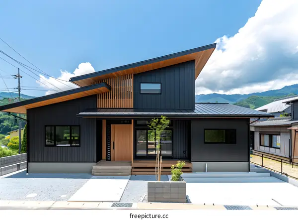 Modern Japanese Home with Black Siding and Wood Accents