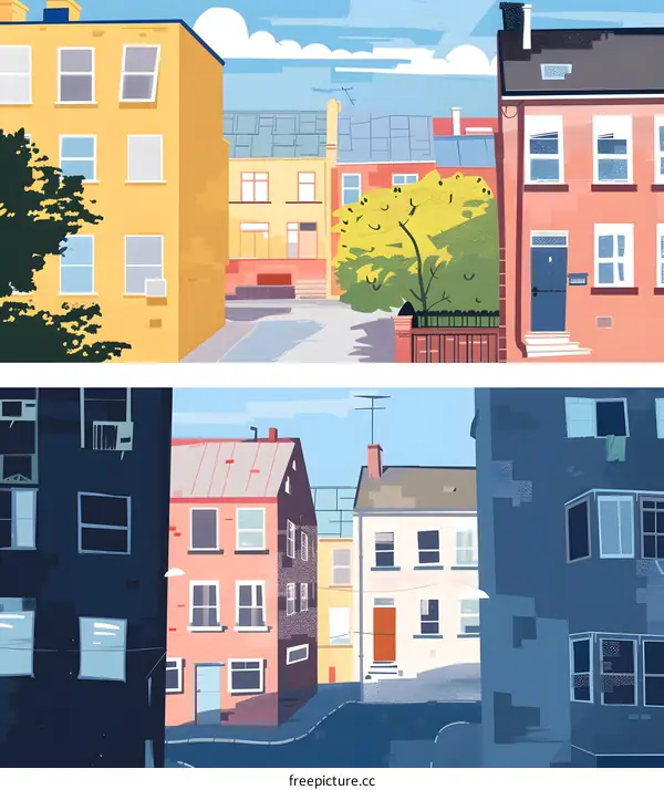 Colorful Illustration of European Style Buildings