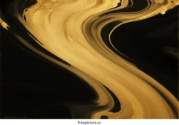 Golden Swirl Pattern on Black Background Abstract Artwork