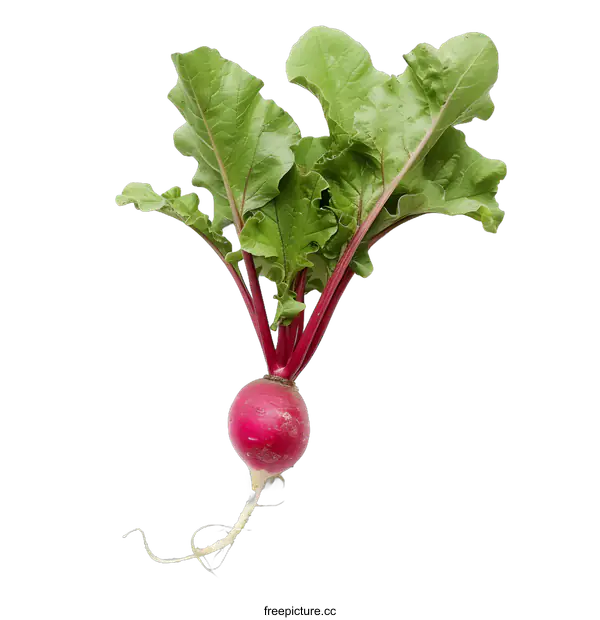 [Transparent Background PNG]Fresh Red Radish with Green Leaves on White Background
