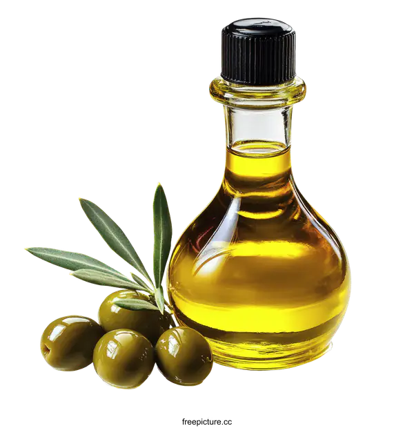 [Transparent Background PNG]Olive Oil in Glass Bottle with Olives