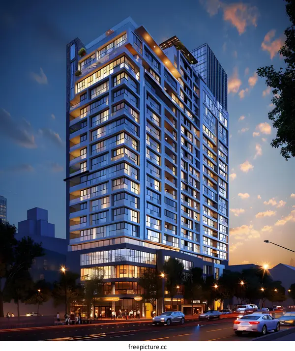 Modern Apartment Building Design Concept at Night