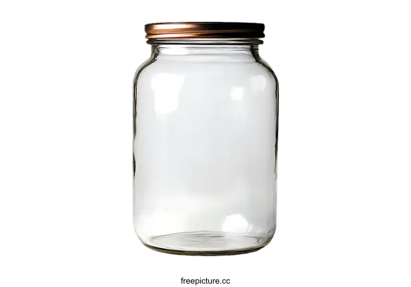 [Transparent Background PNG]Empty Glass Jar with Copper Lid on White Background