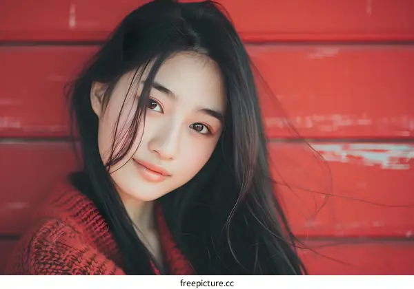 Portrait of a Young Woman with Long Black Hair