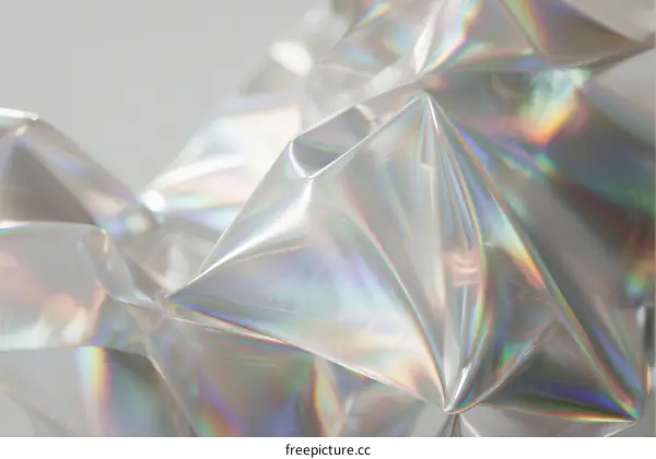 Iridescent Clear Plastic Sheets with Geometric Folds and Light Reflections