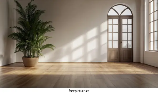 Empty Room Interior with Sunlight and a Plant