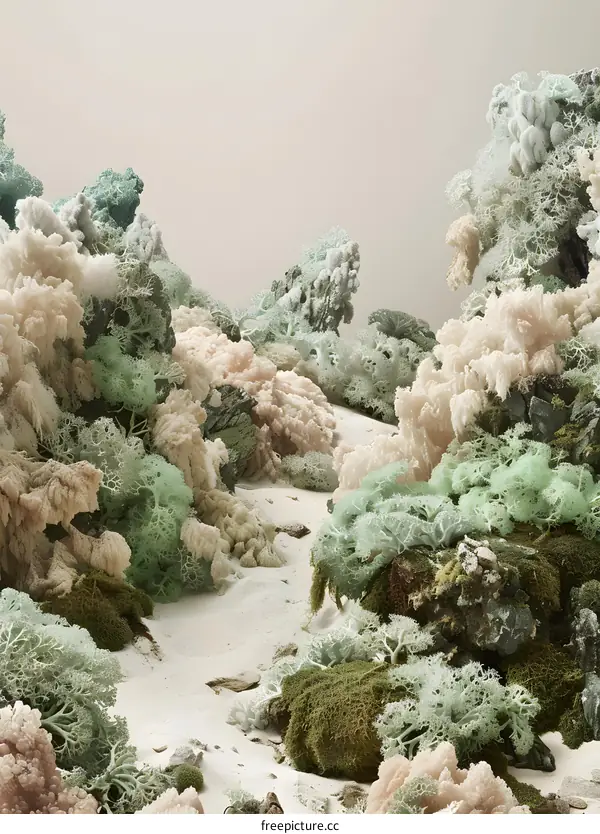 Abstract Landscape with Mossy Greens and Pink