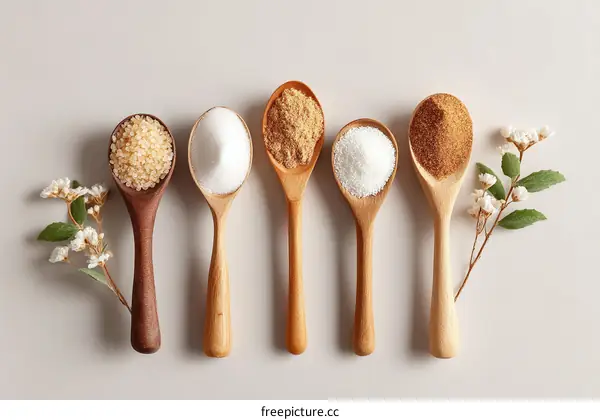 Different Types of Sugar in Wooden Spoons