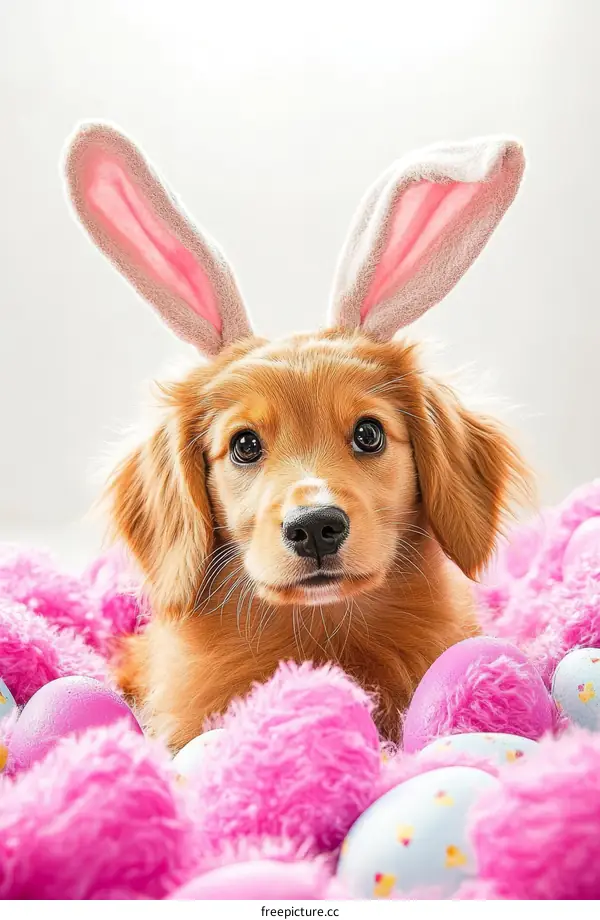 Adorable Golden Retriever Puppy with Easter Bunny Ears
