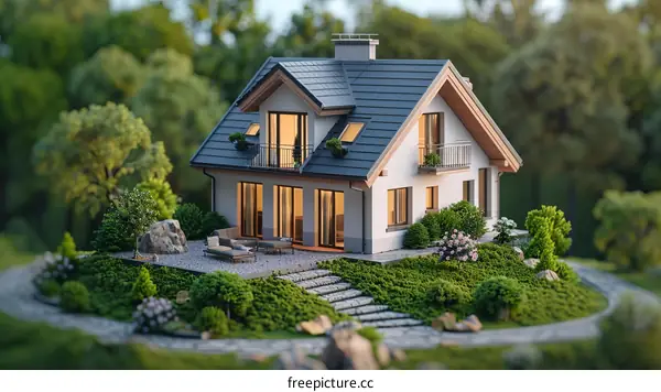 Contemporary House with a Balcony and a Beautiful Garden