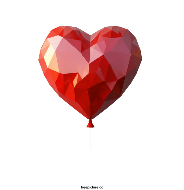 [Transparent Background PNG]Geometric Red Heart Balloon Illustration