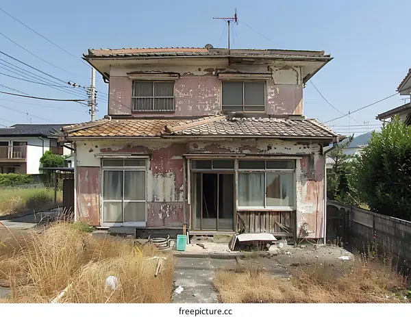 Abandoned Japanese House with Peeling Paint