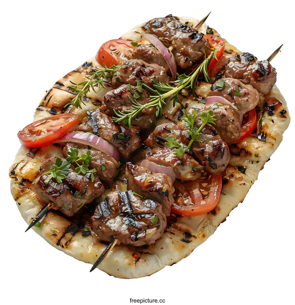 [Transparent Background PNG]lamb skewers with grilled vegetables