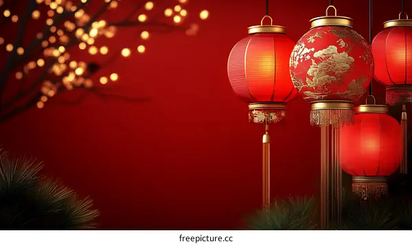 Chinese New Year Red Lanterns Festive Scene