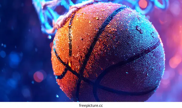 Close-up of a Basketball with Water Drops