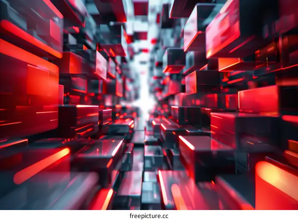 Abstract 3D rendering of a glowing red and black tunnel
