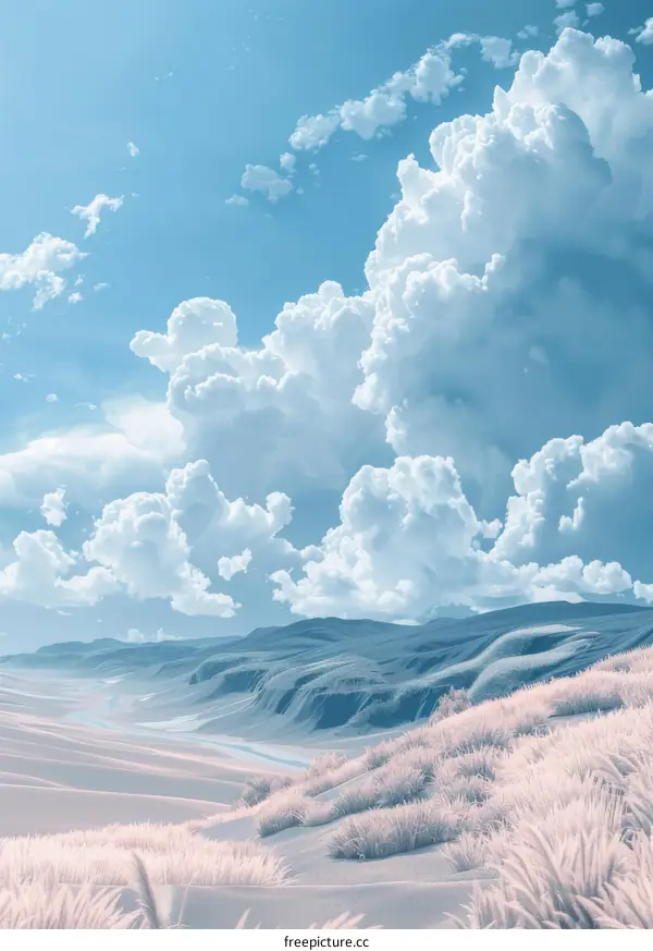 Tranquil Hillscape with Blue Sky and Clouds