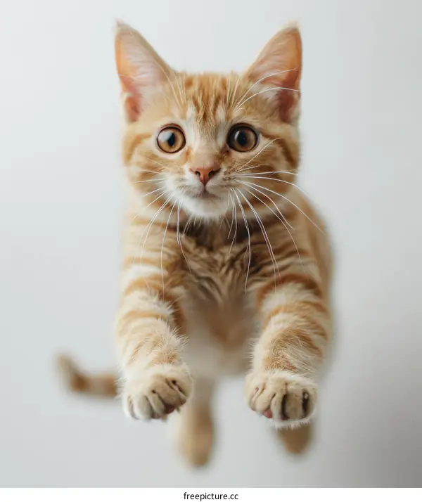 Cute ginger kitten reaching out with paws