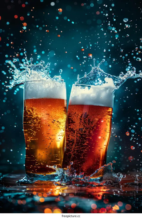 Beer glasses with splashing beer