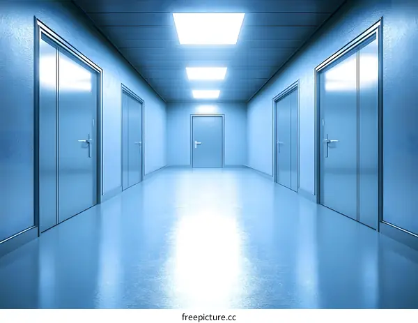 Empty Corridor with Multiple Doors in a Building