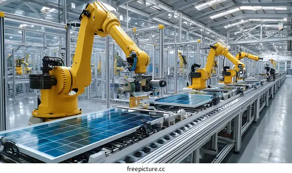 Automated Solar Panel Production Line in a Modern Factory