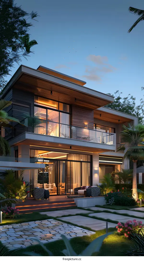 A Modern House with Palm Trees