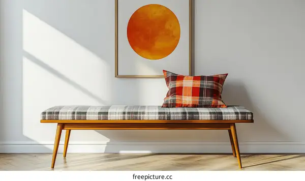 Modern Plaid Bench with Abstract Art