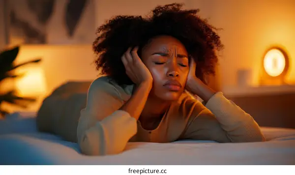 Woman Feeling Stressful at Night in Bedroom