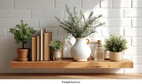 Cozy Home Decor Shelf Display with Plants and Books