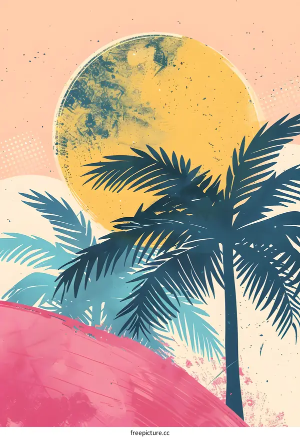 Tropical Palm Tree Sunset Illustration