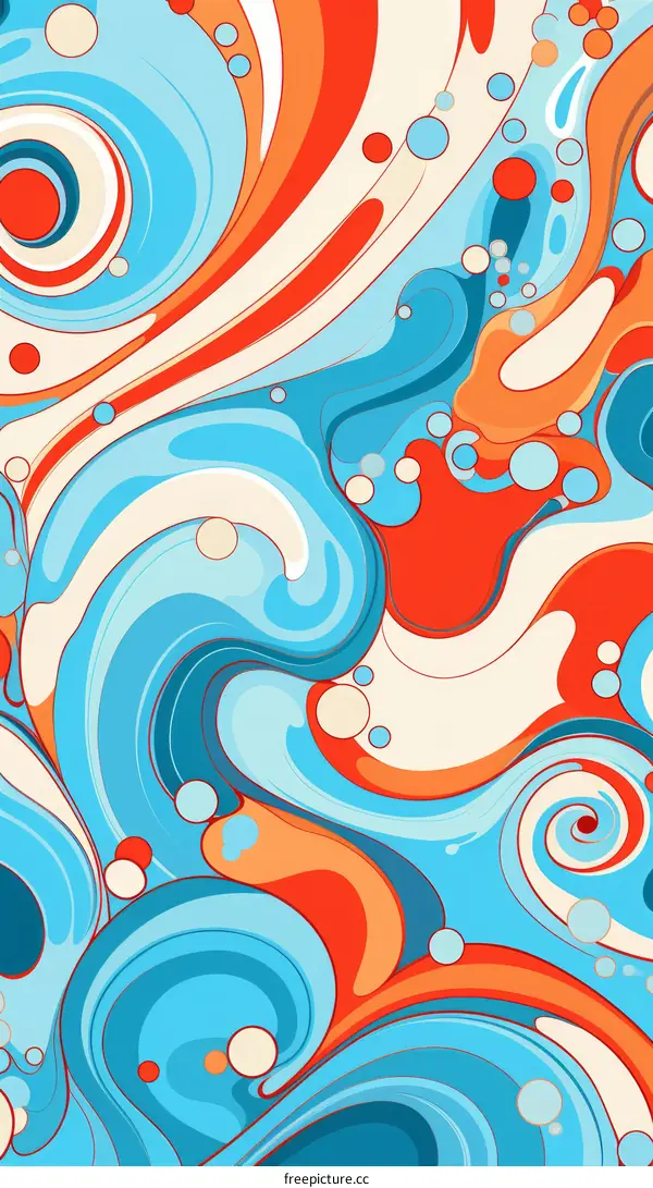 Colorful abstract painting with blue, orange and white colors