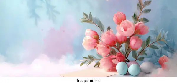 Delicate Easter Floral Arrangement with Pastel Eggs
