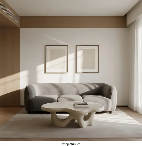 Modern Living Room with Curved Sofa and Abstract Artwork